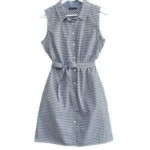 Tommy Hilfiger Womens Gingham Sleeveless Belted Shirt Dress 10 Preppy Classic